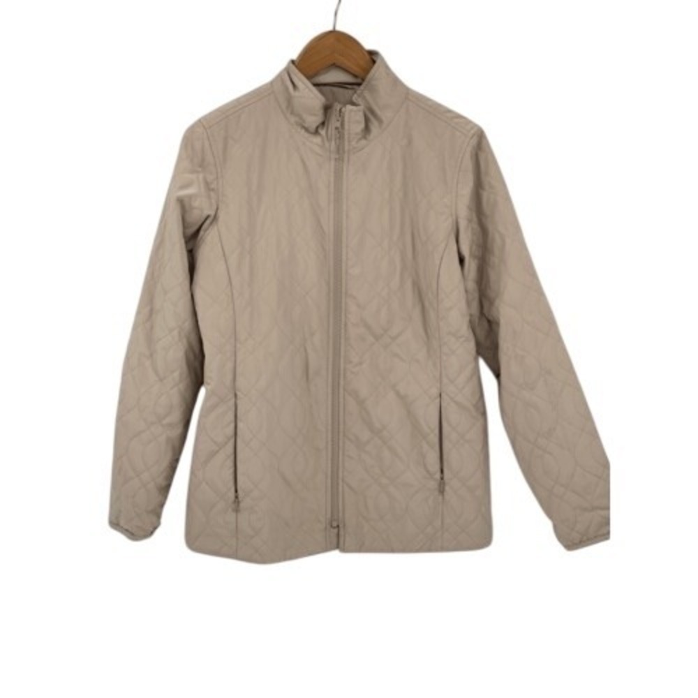 L.L. Bean‎ Jacket Quilted Women Size Large Beige Full Zip Long Sleeve